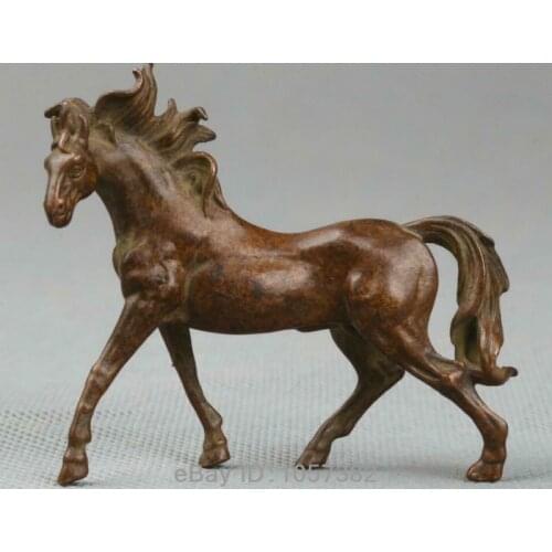 70MM Chinese Small Bronze Exquisite Animal Fengshui 12 Zodiac Year Horse Statue