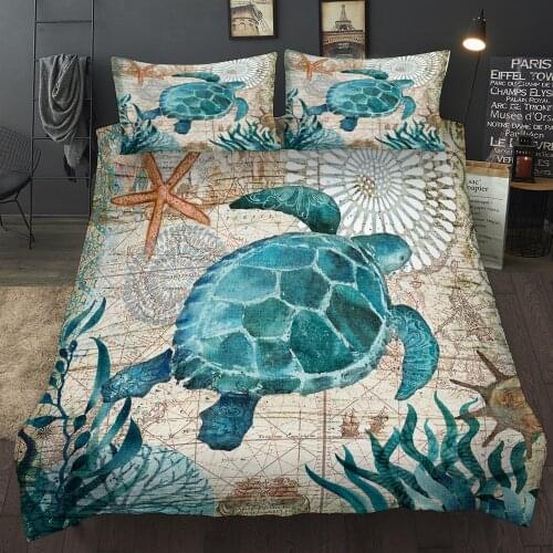 New Lovely Bay Turtle Marine Sea Bedding Set Adult/kid Girls Duvet Cover Bed Sheet Tortoise Full Queen Twin Bed Linen