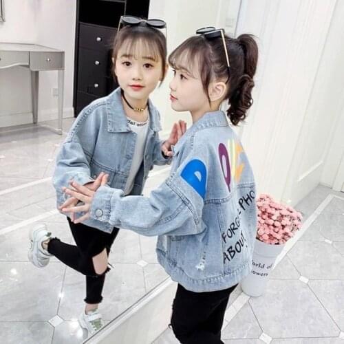 Girls Jackets Denim 4-12 Years Cowboy Coat Fashion Style Teens Outerwear Cartoon Latter Girls Jackets Coat Children Jean Clothes