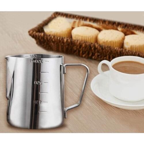 Stainless Steel Milk Frothing Pitcher, Measurements on Both Sides Inside, Milk Jug Cup with Decorating Pen