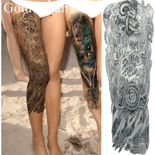 Summer Beach Black Horn Temporary Tattoo Women Full Legs Geometric Tattoo Stickers Totem Men Shoulder Fake Tatoos Body Art Decal