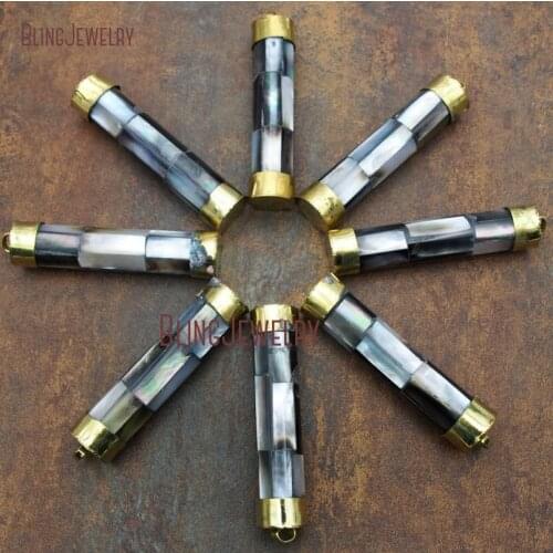 Abalone Shell Pendant Copper Pendant Circular Cylinder Pendant with Double Brass Cap PM9084