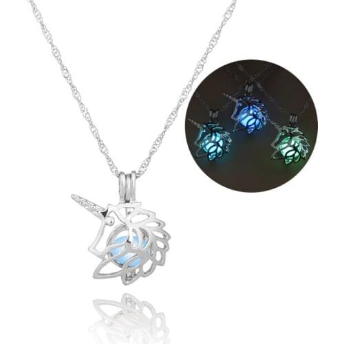 Fashion luminous Unicorn Cage Pendant Necklace For Women Glow in The Dark Beads Necklace Trendy Jewelry Gift