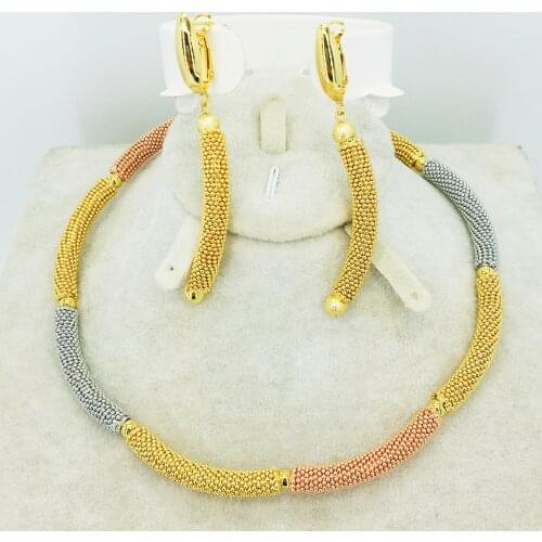 Fashion Dubai gold jewelry set African bridal wedding gift for women Saudi Arabia Necklace Earrings collar jewelry