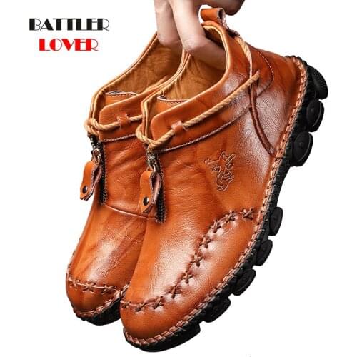 Genuine Leather Men Boots Handmade Top Quality Platform Snow Boots for Male Outdoor Autumn and Winter Footwear Plus Size 38-48