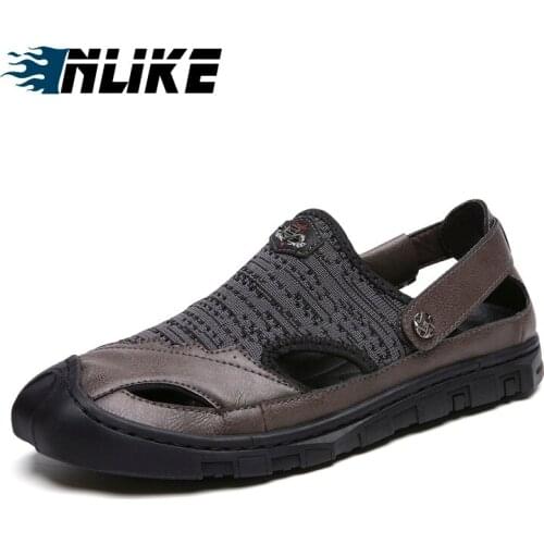 Genuine Leather Mens Sandals Leather Men Summer Shoes 2019 Flat Beach Sandals