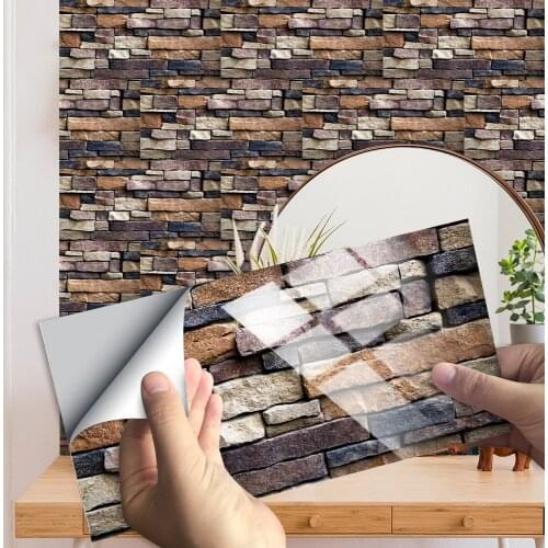 10Pcs/set Rectangle Flat Rock Shale Texture Tiles Wall Sticker Kitchen Oil-proof Bathroom Tables Decor Glossy Surface Art Decals