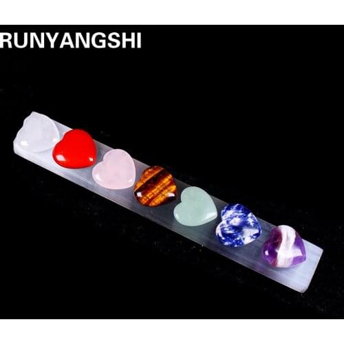 Natural Crystal Seven Chakela Heart Shape Quartz Gypsum board base Mineral Healing Gems Collections Decorations Yoga