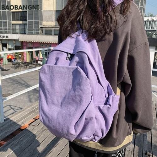 Harajuku Solid Color Canvas School Backpack for Girls Teenages Laptop High Capacity Travel Backpacks for Women Bags