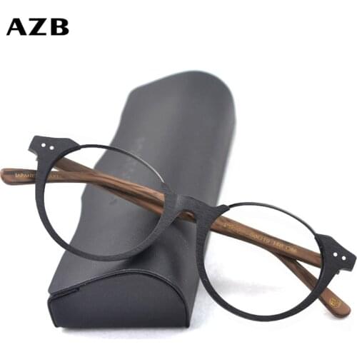 AZB Vintage Men Round Metal Wooden Glasses Frames Optical Eyeglasses Clear lenses Prescription Retro Eyeglasses Frames Women