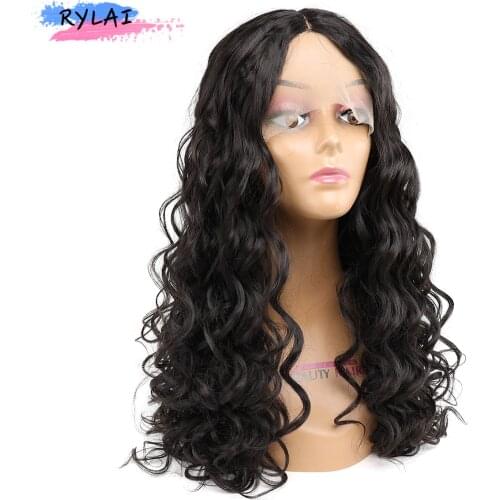 Isabel Natural Wave Hair Wigs Type T Lace With Adjustable Strap Synthetic Curly Heat Resistant Fiber 22Inch Off Black Daliy Use
