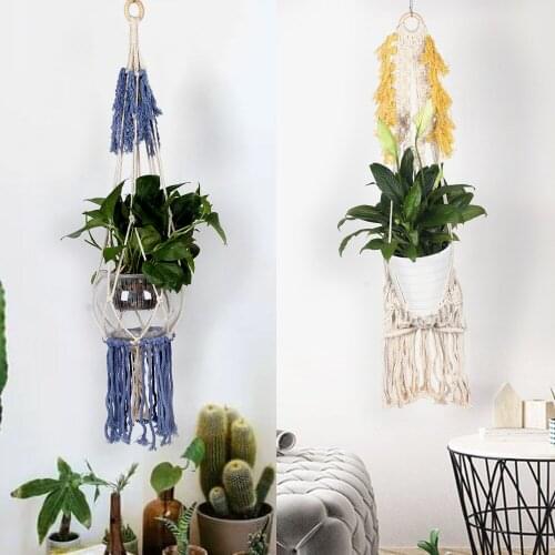Handmade Finish Pendant Cotton String Woven Cradle and Flower Pot Plant Net Pocket Bohemian Woven Tapestry Hanging Pendant