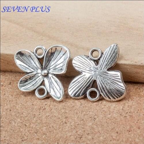 High Quality 20 Pieces/Lot 20mm*19mm Anique Silver Plated Flower Connector Bracelets Charms For Jewelry Making