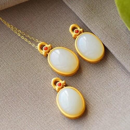S925 Sterling Silver Natural Hetian Jade White Jade Simple Pendant Exquisite Egg Noodles All-Matching Graceful Clavicle Chain Gi
