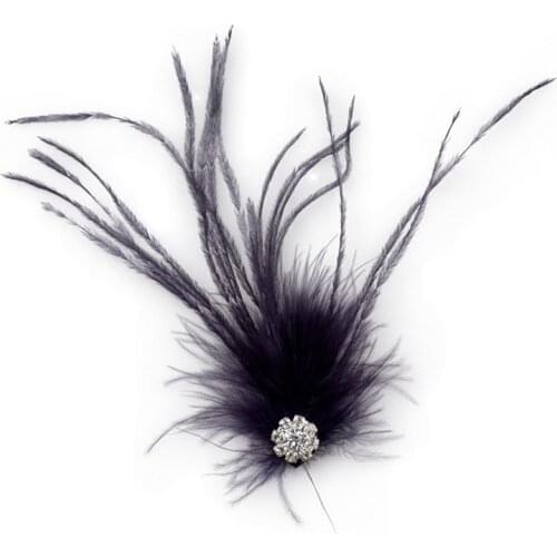 Handmade Luxury Crystal Ostrich Hair Feather Pin Wedding Jewelry Clothing Corsage Designer Brooch For Women Accessories Gift