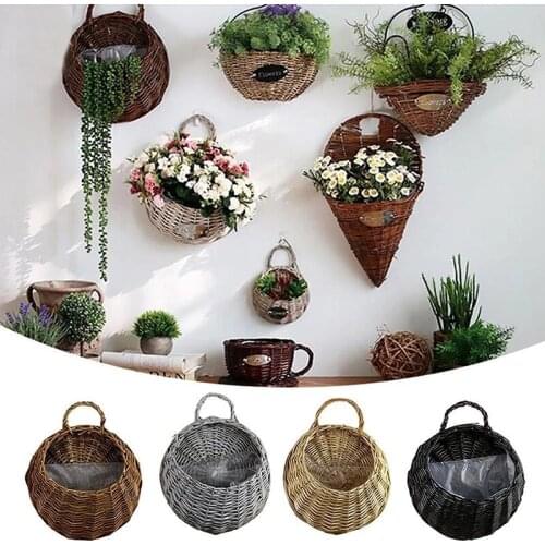 Garden Wall-mounted Flower Basket Large Size Handmade Hanging Rustic flower pot Nest A7R1 Basket Wicker Rattan Birds Flower