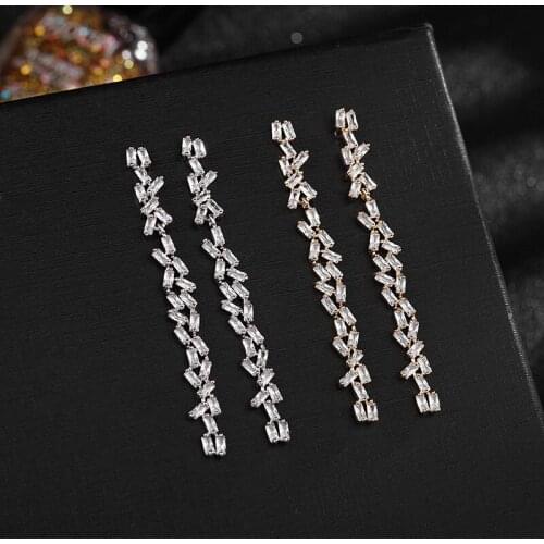 SWOUR Hot Sell New Trendy Elegant Jewelry Long Tassel Cubic Zirconia Simple Design Classic Dangle Earrings For Women Girls S920