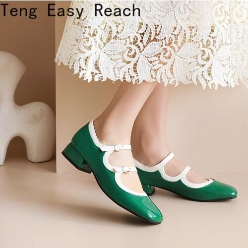 New Patent Leather Pumps Women Fashion Square Toe Head Chunky Heels Office Lady Shoes Black green beige Heeled Pumps shoes