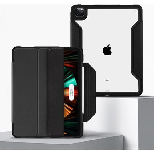 Smart Case Cover For iPad Pro 12.9 5th Gen 2021 2020 iPad Pro 11 3th Gen Leather Transparent Magnetic Separation Protective Skin