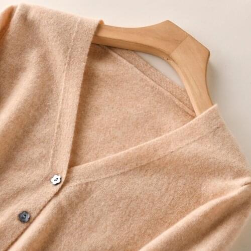 Women 100% Cashmere Knitting Jackets Ladies V-neck Soft Cardigan Sweater Coat Solid Long Sleeve High-end 7Colors S-XXL Tops