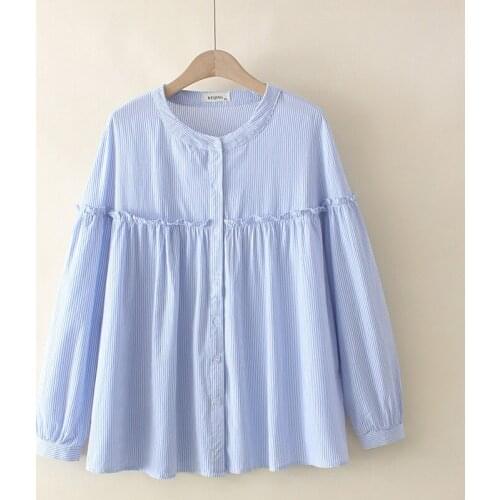 Plus Size XL-4XL Womens White Black Striped Blouse 100% Full Cotton Elegant Officewear Tops Large Size Vintage Muslimah Blusas