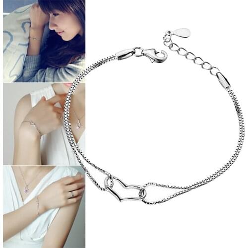 Womens Sterling Bracelet Simple Elegant Heart-shaped Bracelet TT@88