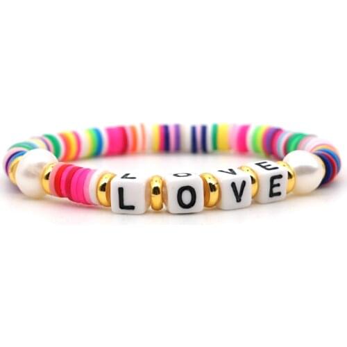 GO2BOHO New Heishi Rainbow Macrame Bracelet Women Pearl Disc Beads Bracelets Letter Pulsera Colorful Handmade Jewelry