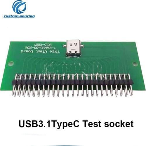 Free shipping 10pc USB 3.1 Type C Test socket for Data cable 3.1 female PCB test board with pin solderd 0.8mm