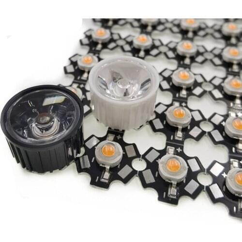 100pcs 20mm 5/15/20/30/45/60/90/120 degrees LED Lens With Black Holder For 1W 3W 5W High Power LED Lamp Light