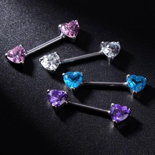2pcs Nipple Piercing Women Sexy Heart Shaped Zircon Shield Bars Jewelry