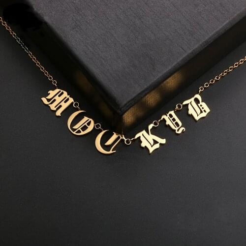 2020 Custom Name Necklace Gothic Choker Necklace Old English Letter Personalized Gold Initial Necklace Jewelry For Girl