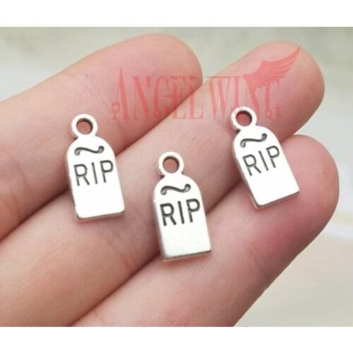 50pcs/lot--16x8mm, RIP chams,Antique silver plated Halloween Gravestone RIP charms,DIY supplies, Jewelry accessories