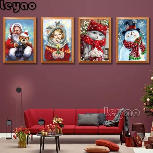 5D Diamond Painting Santa Girl Cat Snowman Full Diamond Art, Christmas DIY Embroidery Rhinestone Set Cross Stitch Wall Decor