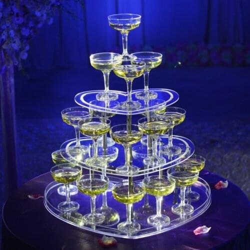 Acrylic Champagne Tower Stand- Wedding Celebration birthday three-layer heart-shaped Wedding wine table cup tower 50cm Tall