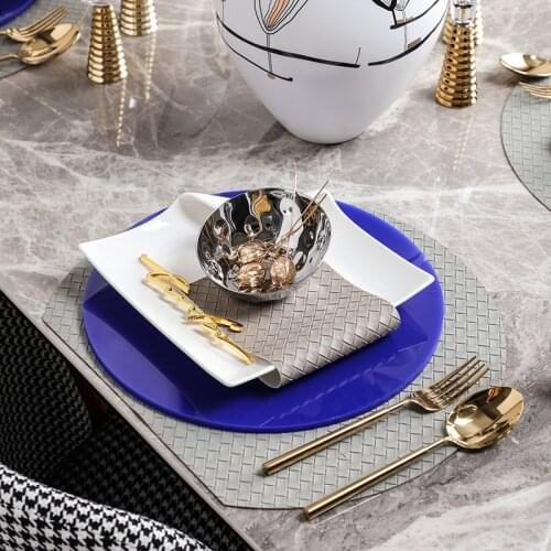 White Square Corner Porcelain Tableware Set Plate Tableware Dinnerware Tableware Set Blue Round Acrylic Tray Dinner Service