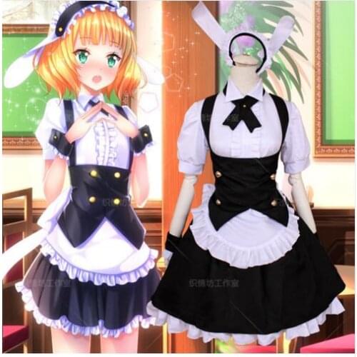 Free shipping Hot Anime Gochuumon wa Usagi Desuka? cosplay Kirima Syaro Tedeza Rize cos Maid costume cute cartoon Maid