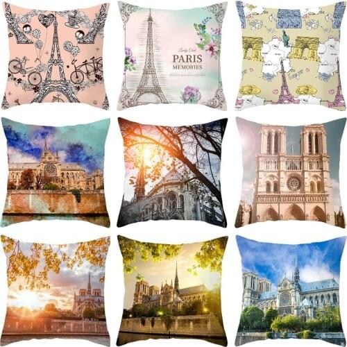 Eiffel Tower Pillowcase Decorative Sofa Cushion Case Bed Pillow Cover Home Decor Car Cushion Cover Ancient Building Pillow Case