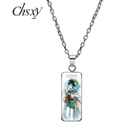 CHSXY Anime Genshin Impact Pendants Cartoon Figure Zhongli Rectangle Charm Fashion Women Men Necklace Gifts For Friends Jewelry