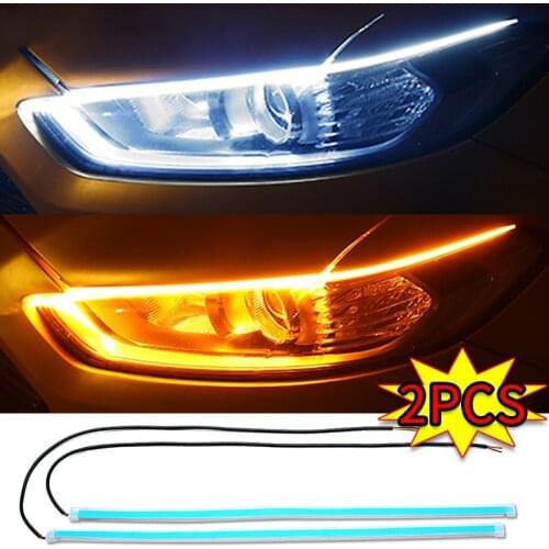 LED DRL Car Daytime Running Light Flexible Waterproof Strip Auto Headlights Turn Signal Yellow Brake Light 12V Car Accessories