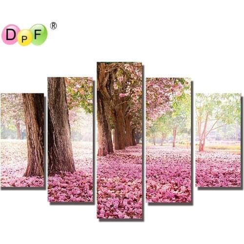 DPF 5D DIY Full Square Diamond Painting pink forset tree Multi-picture Combination Embroidery Cross Stitch Mosaic Decor