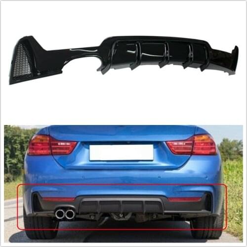 Rear Bumper Diffuser Lip One Side Dual Exhaust Pipe Trunk Lower Spoiler Chin Cover For BMW 4 Series F32 2014-2016 Glossy Black