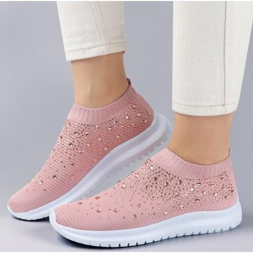 Women White Sneakers Vulcanize Shoes Ladies Fashion Bling Sneakers Summer Slip-On Sock Sneakers Femme Zapatillas Mujer