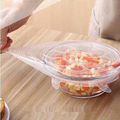 6 Pcs Food Silicone Fresh Cover Silicone Stretch Lids Kitchen Reusable Seal Lid bowl Lid Cover Food Wrap Kitchen Accessories