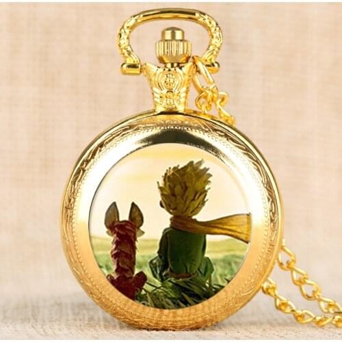 Popular the Little Prince Movie Theme Quartz Pocket Watch Necklace Fob Clock With Chain Necklace Pendant Gift For Children Boys