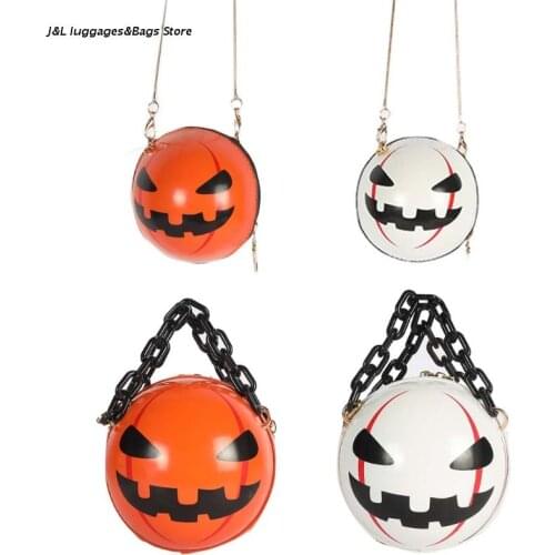 M68C PU Round Shape Shoulder Bags for Women Pumpkin Crossbody Bag Devil Handbags