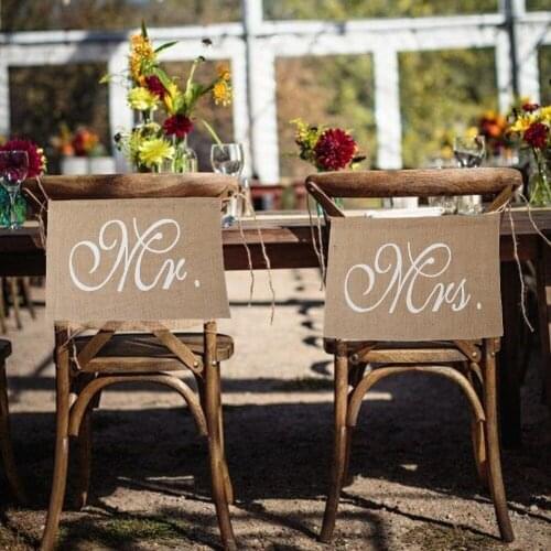 Burlap Mr. & Mrs. Chair Banner Set Chair Sign Garland Vintage Wedding Party Chair Decoration Khaki