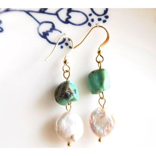 Gold color fashion jewelry drop dangle earrings handmade Australian green chalcedony chrysoprase and pearl for women gift