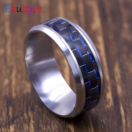 2019 Titanium Steel Carbon Fiber Men Cool Rings Fashion Blue Ring Anel Masculino Jewelry