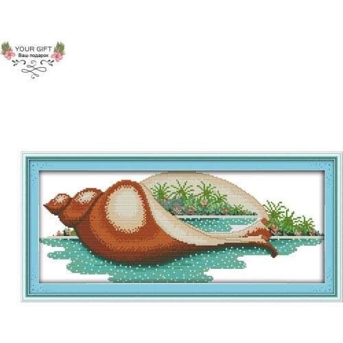 Joy Sunday F805 14CT 11CT Counted and Stamped Home Decor The Scenery In The Conch Needlework Embroidery DIY Cross Stitch kits