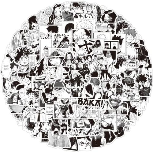 10/30/50/100PCS Black and White Mixed Anime Attack on Titan Demon Slayer Stickers Travel Luggage Guitar Fridge Cartoon Sticker